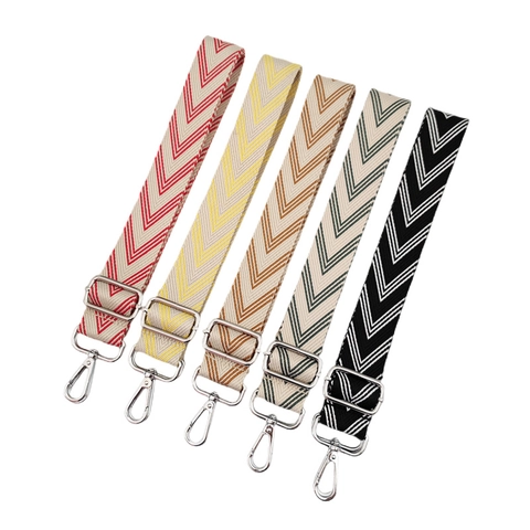 Adjustable Wide Bag Strap Replacement Woven Canvas Shoulder Belt With Metal Hooks Chevron Pattern For Crossbody Bags