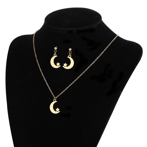 Collar Y Pendientes De Luna Y Estrella De Acero Inoxidable Para Mujer Joyería De Moda Minimalista Estilo Celestial Pulido