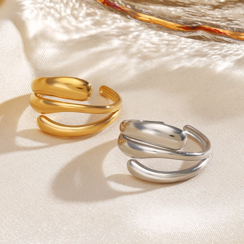 Irregulierbarer Linienring 18K Vergoldeter Edelstahl Verstellbarer Flüssigmetall Minimalistischer Moderner Hip Hop Schmuck
