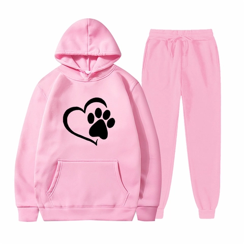 Ensemble Sweat à Capuche Et Pantalon De Jogging Homme Mélange Coton Polyester Imprimé Patte Coeur Tenue Sport Décontractée