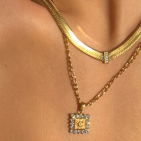 Vintage V Shape Herringbone Chain Necklace For Women 18K Gold Plated Stainless Steel Mirror Polished Zircon Jewelry