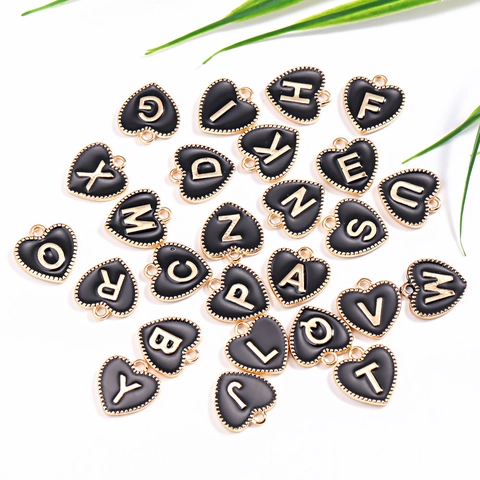 Breloques Lettres Alphabet Coeur Émail Alliage Zinc Ton Or Double Face Pour Fabrication Bijoux DIY Artisanat
