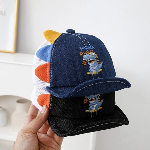 Kids Baseball Cap Dinosaurier Stickerei Denim Baumwolle Mesh Atmungsaktiv Sonnenhut Cartoon Süß Für Kleinkinder Jungen Mädchen
