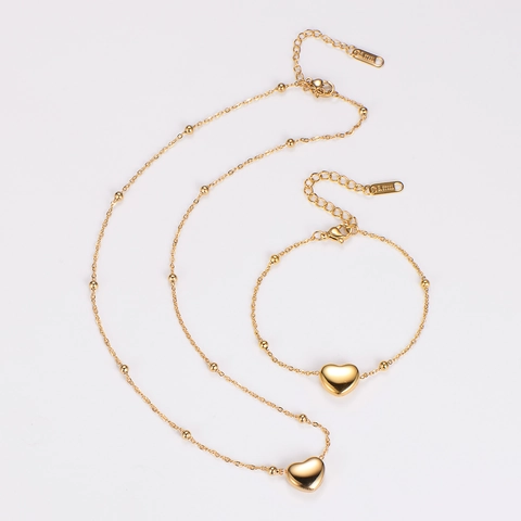 Heart Necklace And Bracelet Jewelry 304 Stainless Steel Dainty Minimalist Versatile Wear For Women