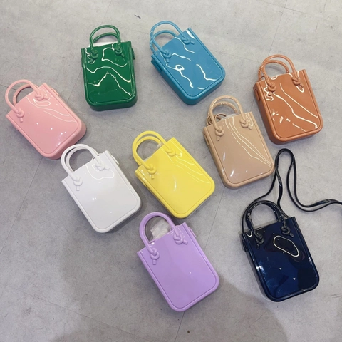Women Mini Jelly Handbag Glossy PVC Silicone Knot Handle Shoulder Strap Fashion Small Phone Pouch Crossbody Bag