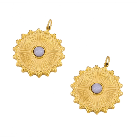 Pendentif Rond Rayon De Soleil Vintage Acier Inoxydable Charme Pierre Naturelle Pour Création De Bijoux DIY Style Français