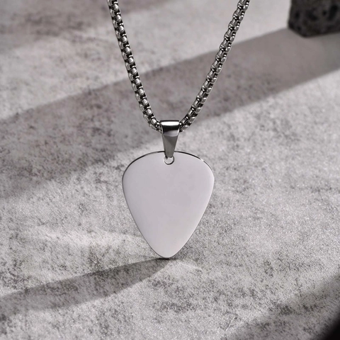 Guitar Pick Pendant Necklace Stainless Steel Polished Heart Shape Musical Jewelry For Men Women