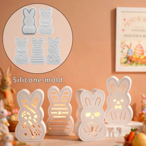 Rabbit Silicone Mold Hollow Atmosphere Light DIY Resin Casting Gypsum Ornament Easter Home Decor Cute Animal Shape