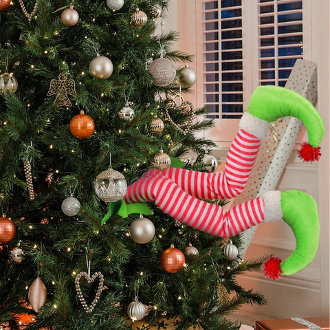 Christmas Elf Legs Decoration Striped Holiday Tree Ornaments Fabric Plush Festive Home Party Decor Green Shoes