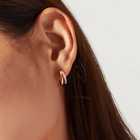 Geometrische Doppelcreolen Kupfer Zirkonia Einlage Minimalistische Mode Mit 925 Sterling Silber Ohrstecker Für Damen