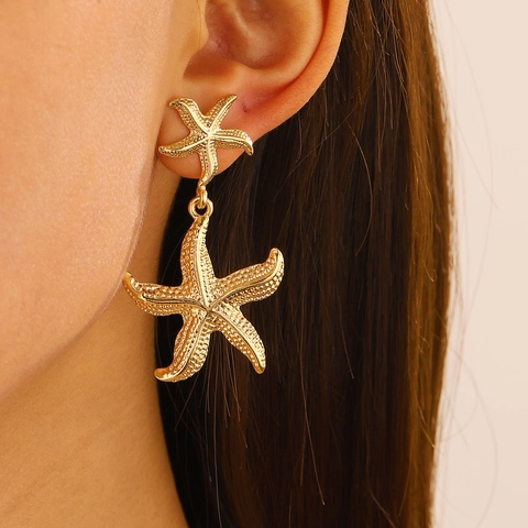 Vintage European American Simple Ocean Starfish Pendant Earrings Alloy Metal Sea Star Jewelry For Beach Vacation Women