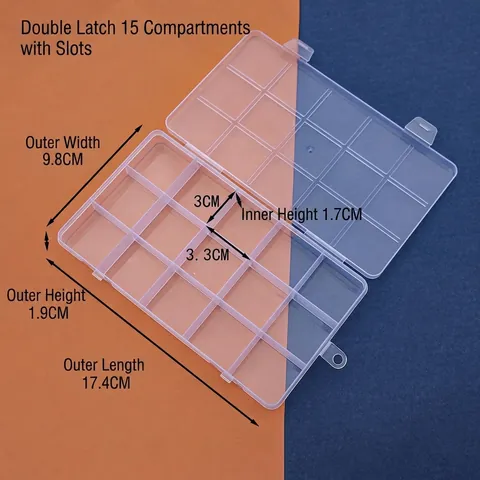 15 Grids Fixed Plastic Storage Box Transparent DIY Jewelry Beads Hardware Organizer Case With Double Buckles