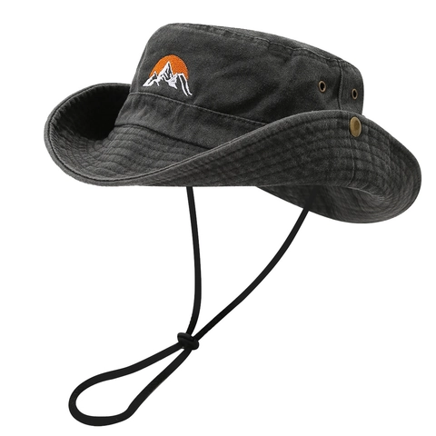 Outdoor Washed Cotton Bucket Hat Wide Brim Sun Protection Boonie Hat With Adjustable Chin Strap For Hiking Fishing Men Women