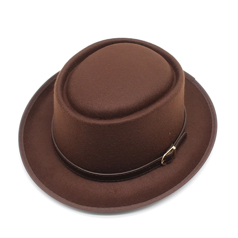 Chapeau Pork Pie En Feutre De Laine Vintage Avec Ceinture En Cuir Boucle Métallique Style Britannique Pour Hommes Femmes Décontracté