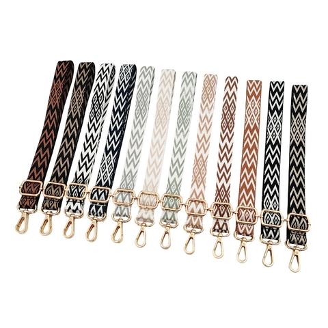 Replacement Bag Strap Woven Adjustable Shoulder Crossbody Handbag Accessory Geometric Jacquard Ethnic Style Vintage Pattern Metal Hardware