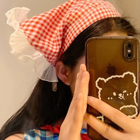 Fazzoletto Triangolare A Quadretti Per Donna Fascia Per Capelli In Pizzo Con Volant Accessori Per Capelli Stile Rurale