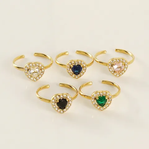 Heart Zircon Ring Stainless Steel 18K Gold Plated Open Adjustable Double Layer Elegant Jewelry Gift For Women Girls