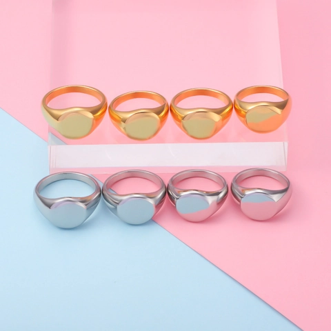 Minimalist Signet Ring Stainless Steel Polished Oval Flat Top Unisex Western Style Jewelry Band