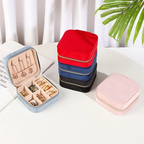 Portable Velvet Jewelry Box Travel Jewelry Organizer Case With Zipper Mini Storage For Necklaces Rings Earrings