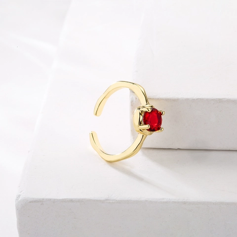 Vintage Vergoldeter Kupferner Offener Ring Für Damen Runder Zirkonia Geometrische Gehammerte Textur Verstellbares Band