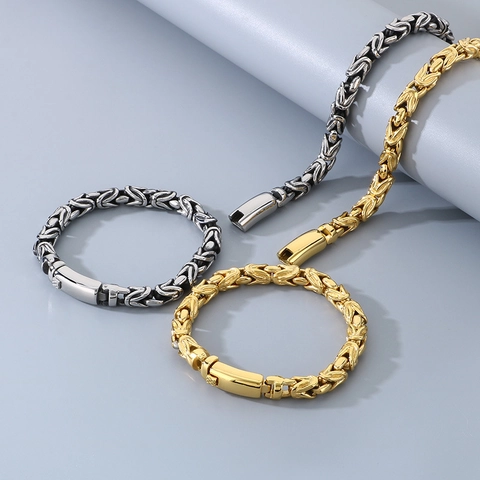 Collar Y Pulsera De Cadena Bizantina De Acero Inoxidable Estilo Hip Hop Punk Para Hombre Cadena De Rey Pulido Regalo