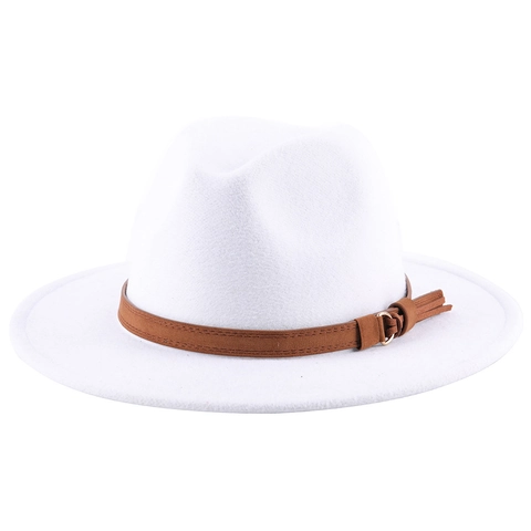 Vintage Wool Felt Fedora Hat Wide Brim Jazz Cap With Belt Buckle Tassel For Men Women Casual Fashion British Style