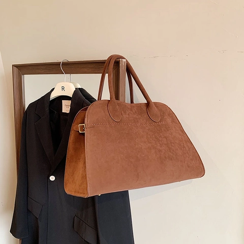 Women Tote Handbag Suede PU Leather Large Capacity Vintage Shoulder Crossbody Bag For Commuter Office Work