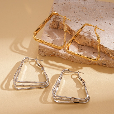 Orecchini Cerchio Geometrici Triangolari Più Strati Con Perno Argento Sterling 925 Rame Placcato Oro 18K Per Donna
