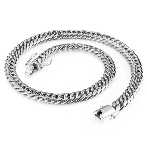 Men Cuban Link Chain Necklace And Bracelet 316L Stainless Steel Chunky Hip Hop Jewelry Gold Silver Tone