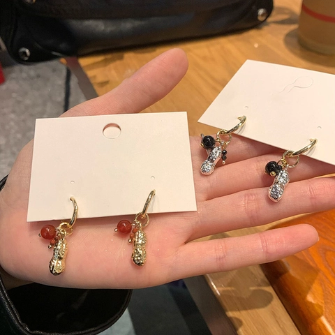 Orecchini Pendenti Arachide Con Cerchi In Metallo Perline Stile Cinese Eleganti Gioielli Con Perno In Acciaio Per Donne