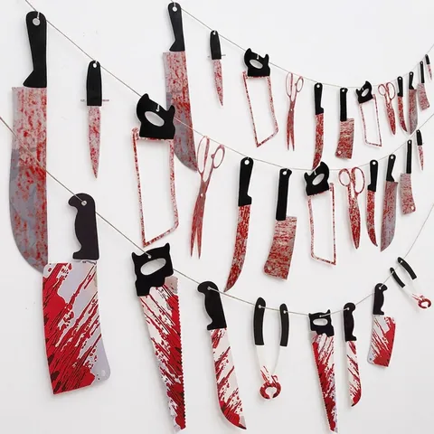Halloween Horror Blutige Waffengirlande Spukhaus Dekoration PVC Gebrochene Hand Fuß Requisite Bluthandabdruck Tischdecke Warnband Gruselig