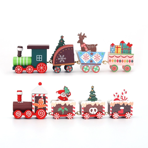 Christmas Wooden Train Ornament Hand Painted Desktop Mini Train Holiday Home Decor For Kids Children Gift Xmas Decorations