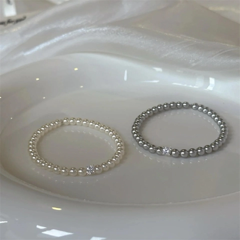 Elegant Faux Artificial Pearl Bracelet With Square Zircon Accent Simple French Retro Style Jewelry For Women Fashion Hand Decor