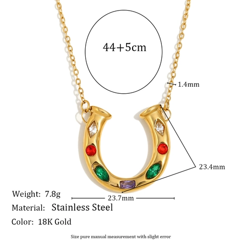 Collana Pendente Ferro Di Cavallo Acciaio Inossidabile 316L Placcato Oro 18K Zircone Colorato Forma U Elegante