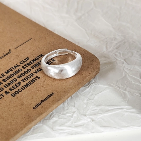 Minimalist 925 Sterling Silver Brushed Matte Open Ring For Women Adjustable Plain Band Ins Style Geometric Finger Jewelry