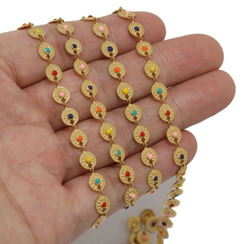 Stainless Steel Gold Plated Enamel Round Sun Charm DIY Jewelry Making Chain For Necklace Bracelet Finding Supplies