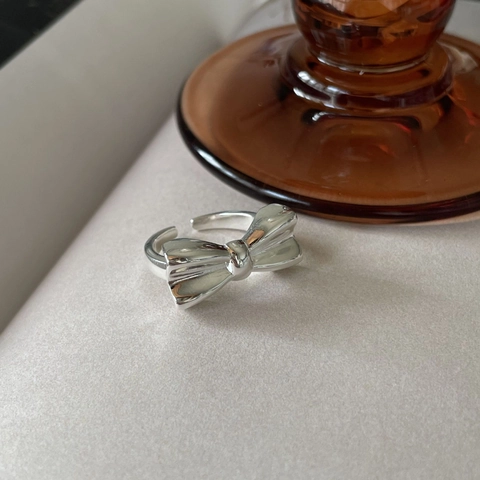 925 Sterling Silber Schleife Ring Für Frauen Koreanischer Stil Verstellbarer Offener Fingerring Süßer Schmuck