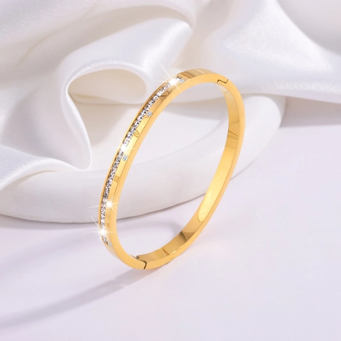 Bracciale Rigido In Acciaio Inossidabile Con Numeri Romani E Singola Fila Di Zirconi Placcato Oro Gioielli Alla Moda Per Donna Regalo Elegante