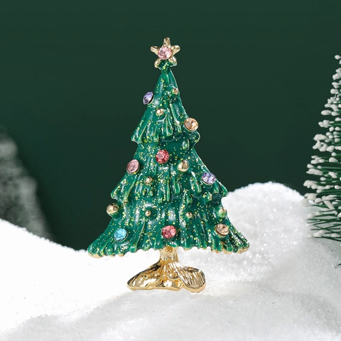 Prachtige Emaille Kerstboom Broche Veelkleurige Strass Ingelegde Legering Borstspeld Voor Vrouwen Mannen Festival Kleding Sieraden Cadeau