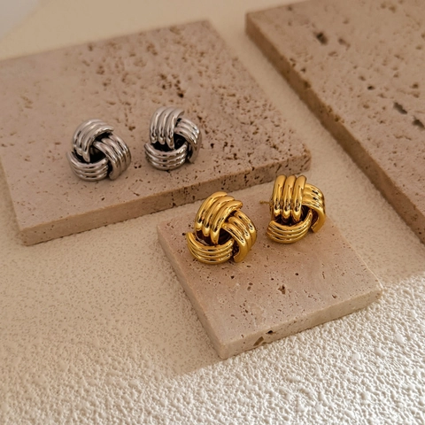 Orecchini A Lobo Con Nodo Geometrico Rame Placcato Oro 18K Corda Intrecciata Gioielli Minimalisti Retrò Donna