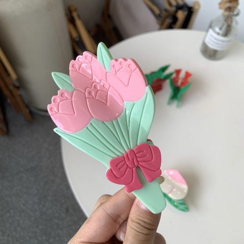 Molletta Per Capelli Floreale In Acetato Forma Di Rosa Tulipano Pesca Elegante Accessorio Per Capelli Da Donna