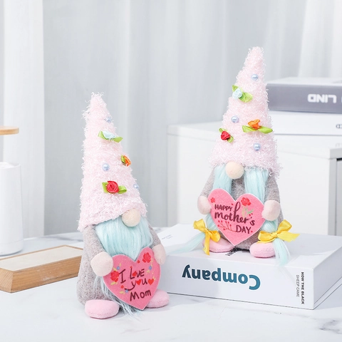Moederdag Kabouters Pluche Ornamenten Gezichtsloze Pop Bureau Decor Hart Roze Grijs Handgemaakte Stof Cadeau