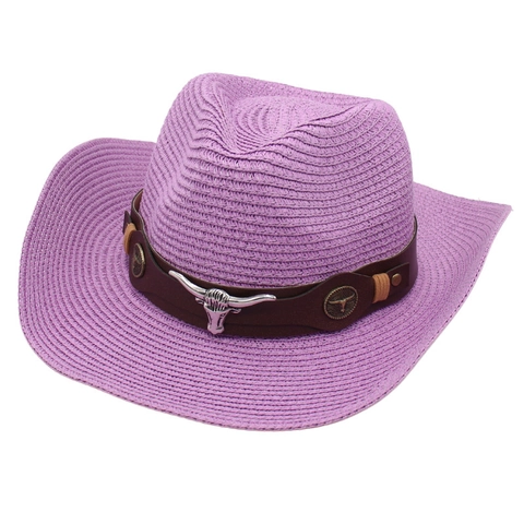 Western Cowboy Straw Hat With Bull Head Metal Decor Retro Woven Sun Beach Hat For Women Men Outdoor Knight Hat