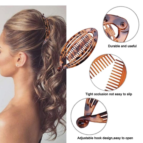Banana Hair Clips Combs Plastic Resin Non Slip Teeth Fish Shape Daily Styling Ponytail Holder Retro Vintage Leopard