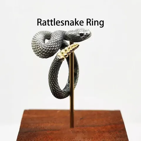 Klapperschlange Ring Verstellbares Offenes Design Legierung Metall Vintage Punk Gothic Stil Tier Schmuck Für Männer Frauen