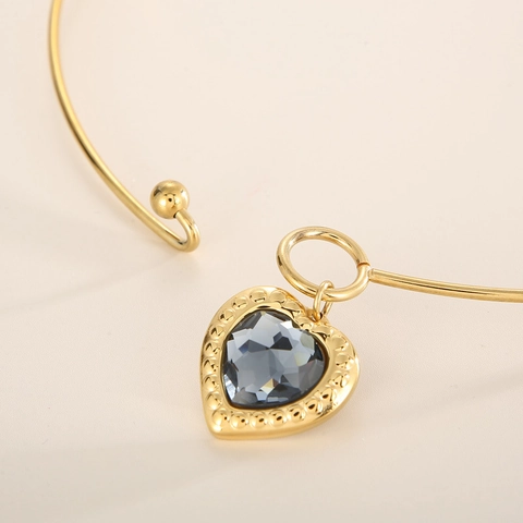 Herzanhänger Choker Halskette Edelstahl Minimalistisch Starrer Reif Facettierter Glasstein Schmuck Für Damen Trendy