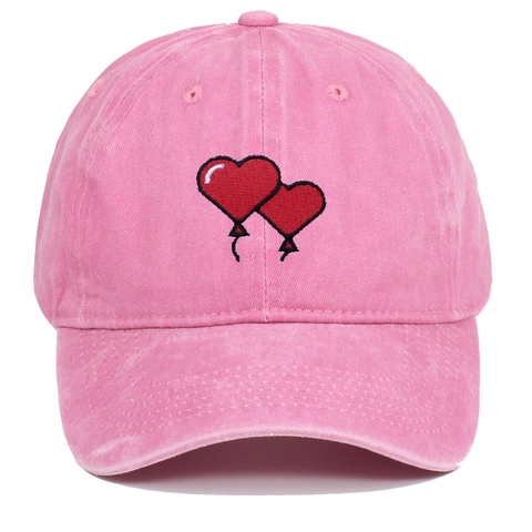 Washed Cotton Baseball Cap Red Heart Balloon Embroidery Adjustable Sunshade Outdoor Retro Casual Unisex Hat