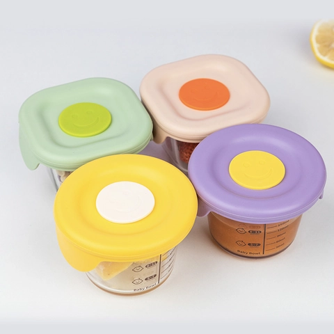 Baby Food Storage Container Glass Bowl With Silicone Lid And Steam Vent Scale Marks Microwave Safe For Toddler Infant Feeding