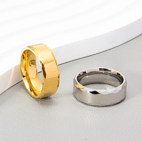 Minimalistischer Titanstahl Facettierter Ring Für Herren Mode Polierter Geometrischer Bandring Silber Gold Schwarz Schmuck