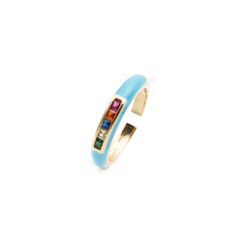 Verstellbarer Offener Ring Kupfer Vergoldet Bunte Emaille Regenbogen Zirkonia Modeschmuck Für Damen